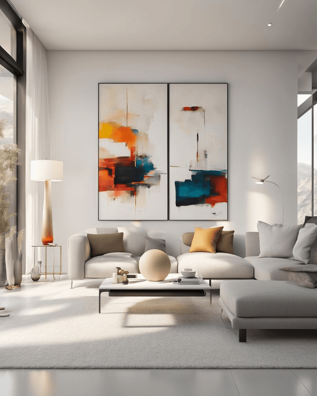 AI generated: highly detailed interior design, Minimalist, White walls, sleek modern furniture in neutral tones, w...