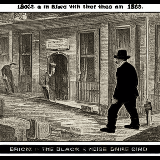 AI generated:  Black and white, old, vintage, found footage, in 1869, a man from the back is entering the US gold ...