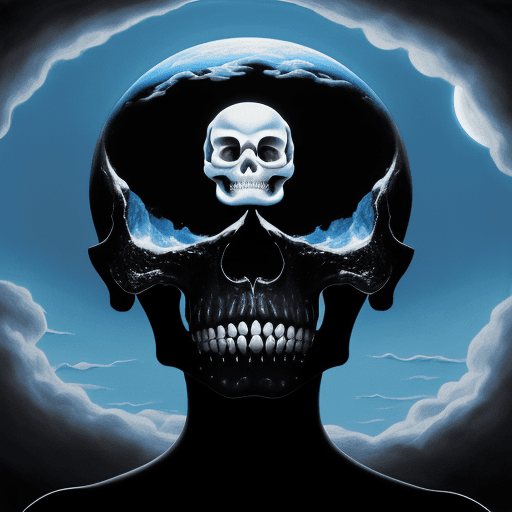 AI generated: surrealist painting of a human skull with the moon, clouds, and melting flowers, abstract, surreal -...