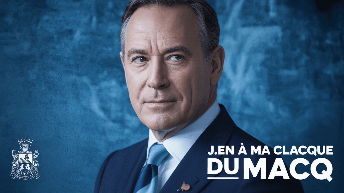 AI generated:  quebec prime minister photoimage banner and text j.en ais ma clacque du macq