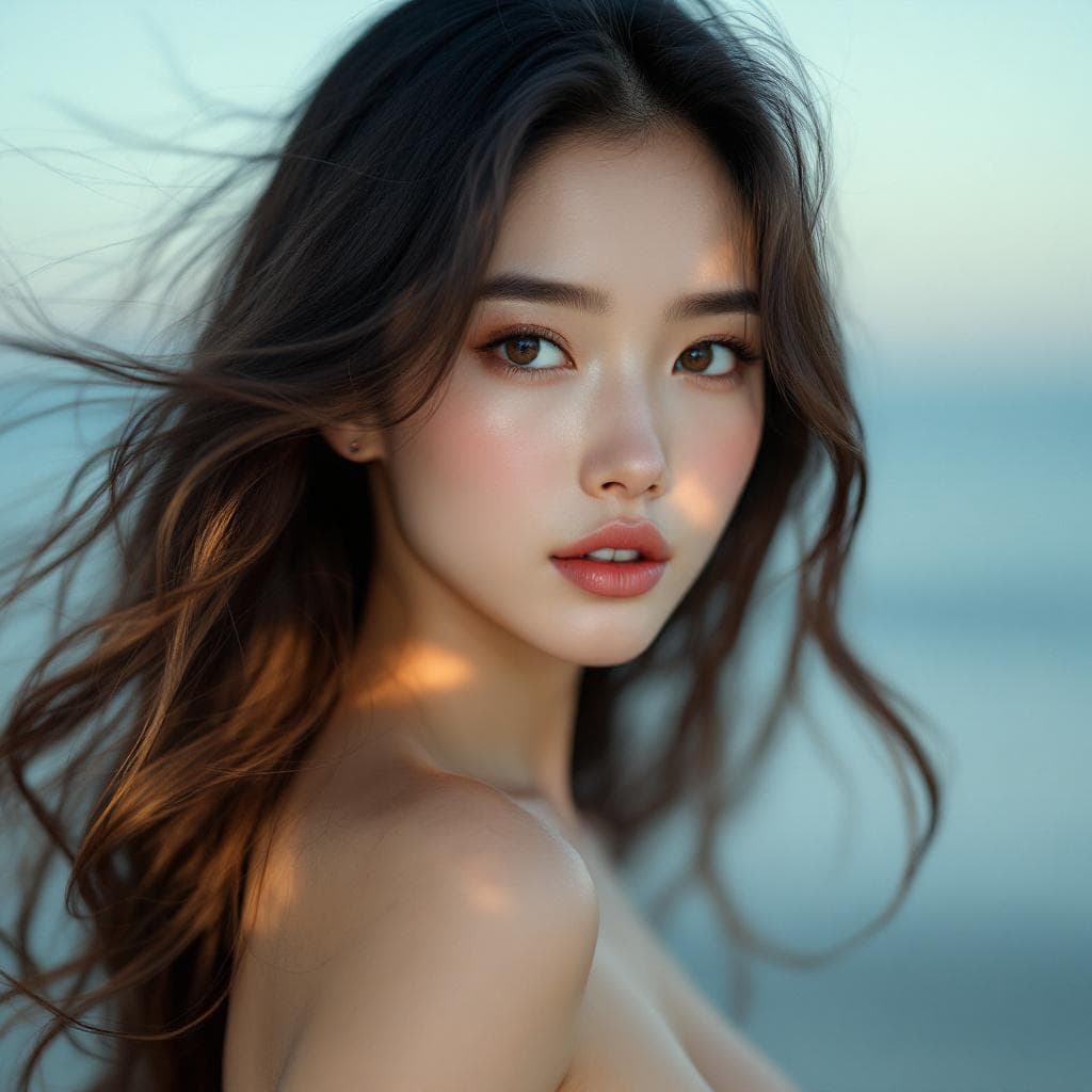 AI generated: hyperrealistic photo, Asian beauty standards, portrait photography in a symmetrical composition, sof...
