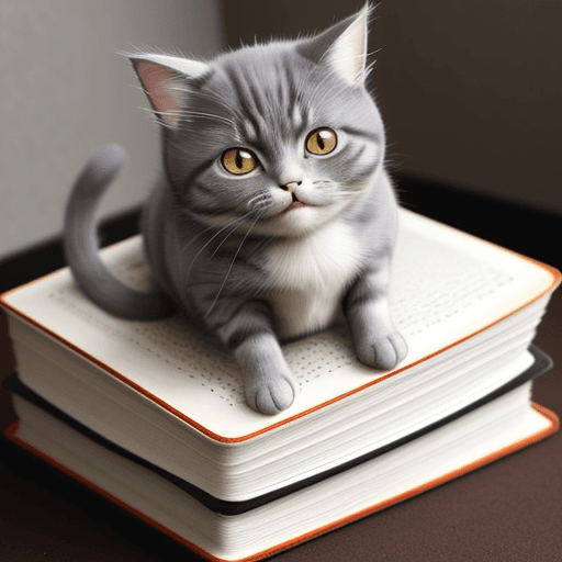 AI generated: a Cat
,32k ,gray  ,
Japanese manga style,  
cute fat little cat, sitting on a book
