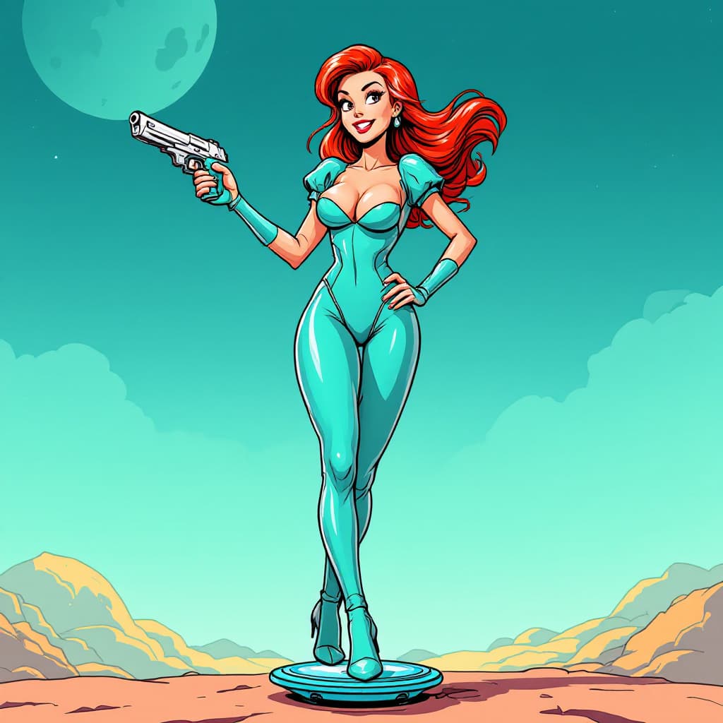 AI generated: A dynamic, full-body illustration of a female character, reminiscent of classic animation or comic b...