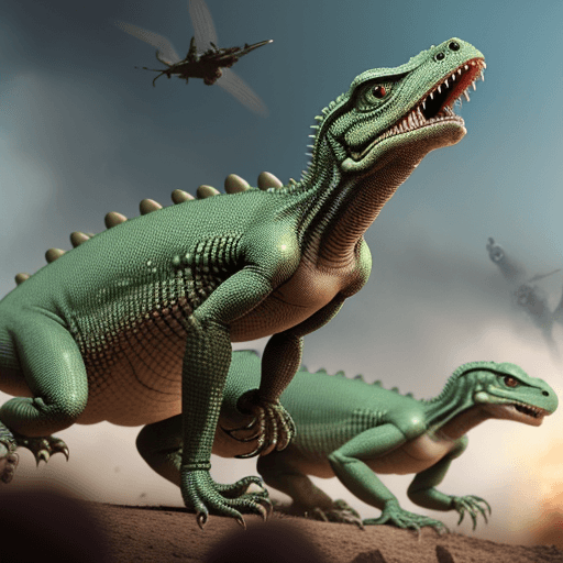 AI generated: Alien lizards invading during World War 2 