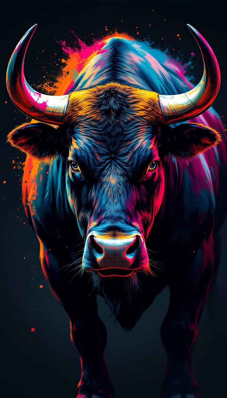 AI generated: Series of a majestic, muscle, fighting bull full body with, modern portrait series of a nelore cattl...
