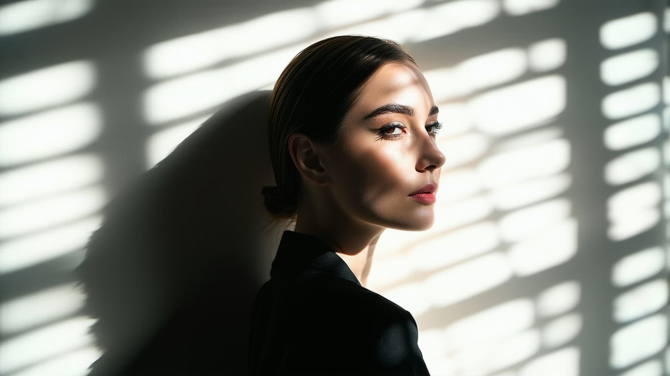 AI generated: high-resolution photograph, woman, stunning use of shadows, in the syle of crisp lines and forms,  U...