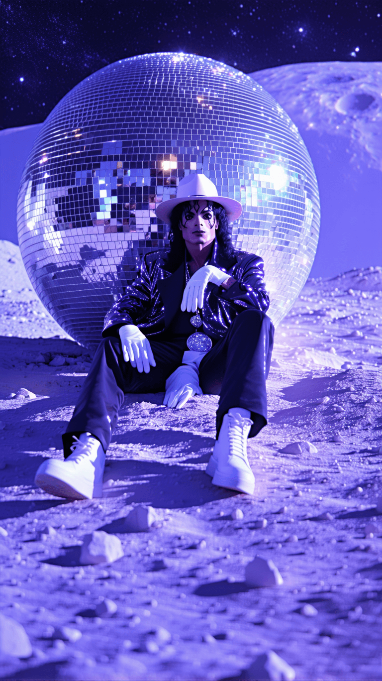 AI generated: a surreal and vibrant cinematic photo of a macroview of a man resembling Michael Jackson with striki...