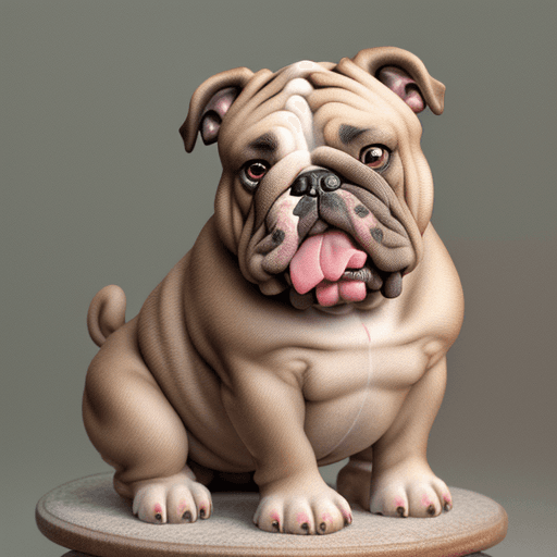AI generated: A realistic old bulldog, in full seated facing directly to the camara and sad looking ,  original co...