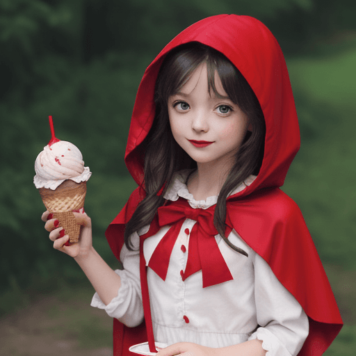 AI generated: Lcute, beautiful, little red riding hood, ice cream
