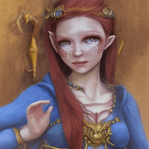 AI generated: (insanely detailed, masterpiece:1.2) , oil painting, D&D fantasy, (blue skinned female elf, blue ski...