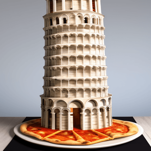 AI generated: Leaning Tower of pisa made from layers of pizza