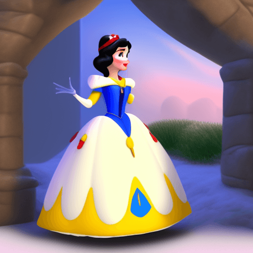 AI generated: full length 3d image, snow white, in the style of Pixar --ar 1:2 --stylize 750