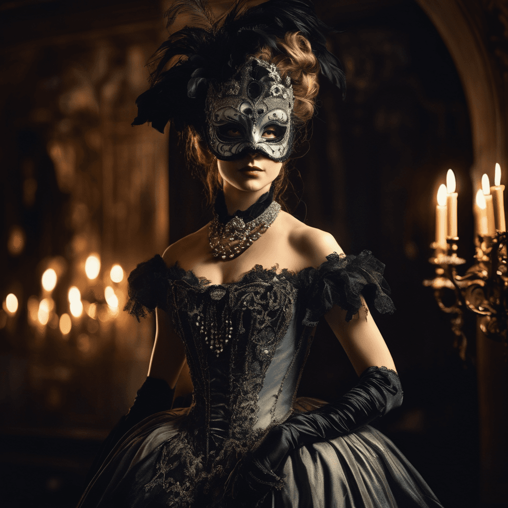 AI generated: A mysterious figure, masked and adorned in a dark, elegant costume, exudes an air of intrigue. They ...