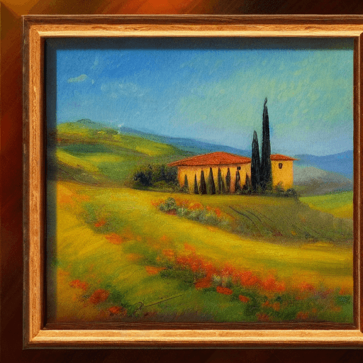AI generated: impressionist painting on canvas of Tuscany, beautiful landscape with Tuscan farmhouse, in the style...