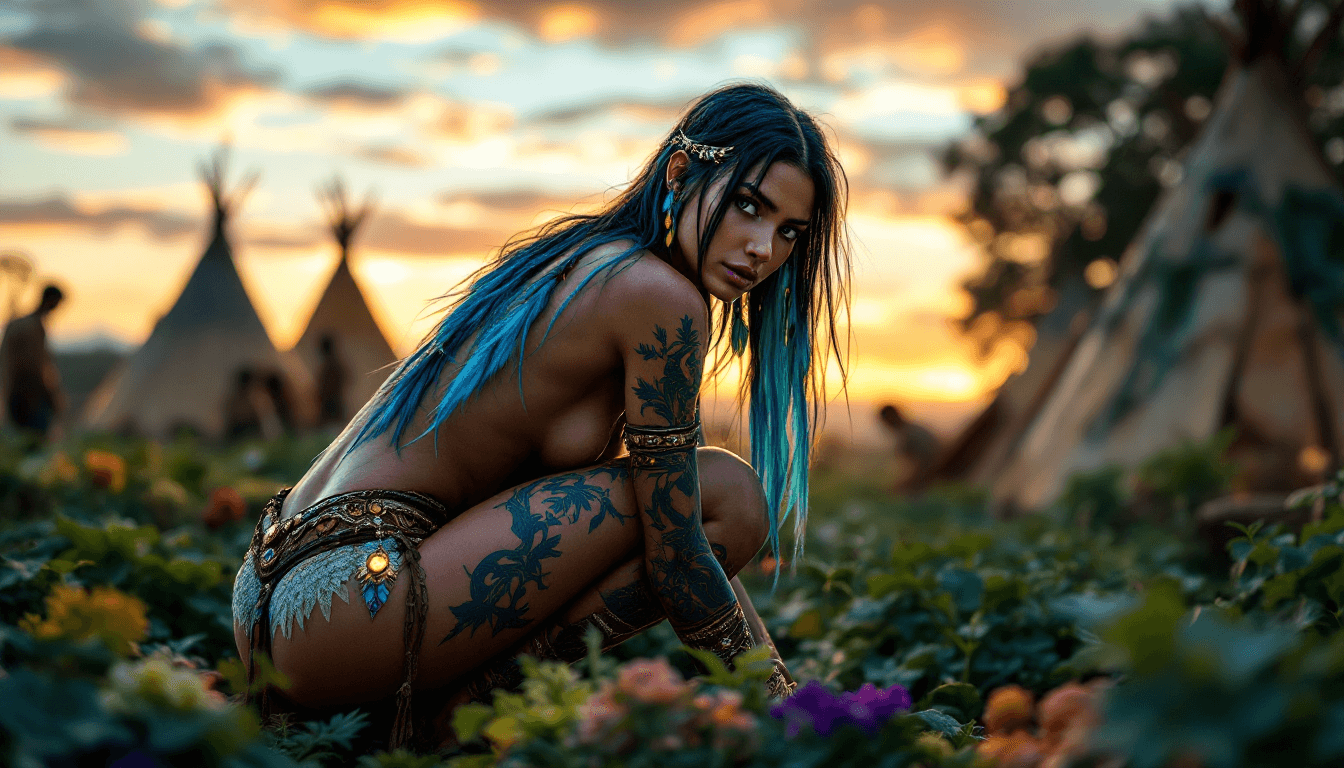 AI generated: A realistic, full body view of a gorgeous, Native American female that is around 25 years old. She h...