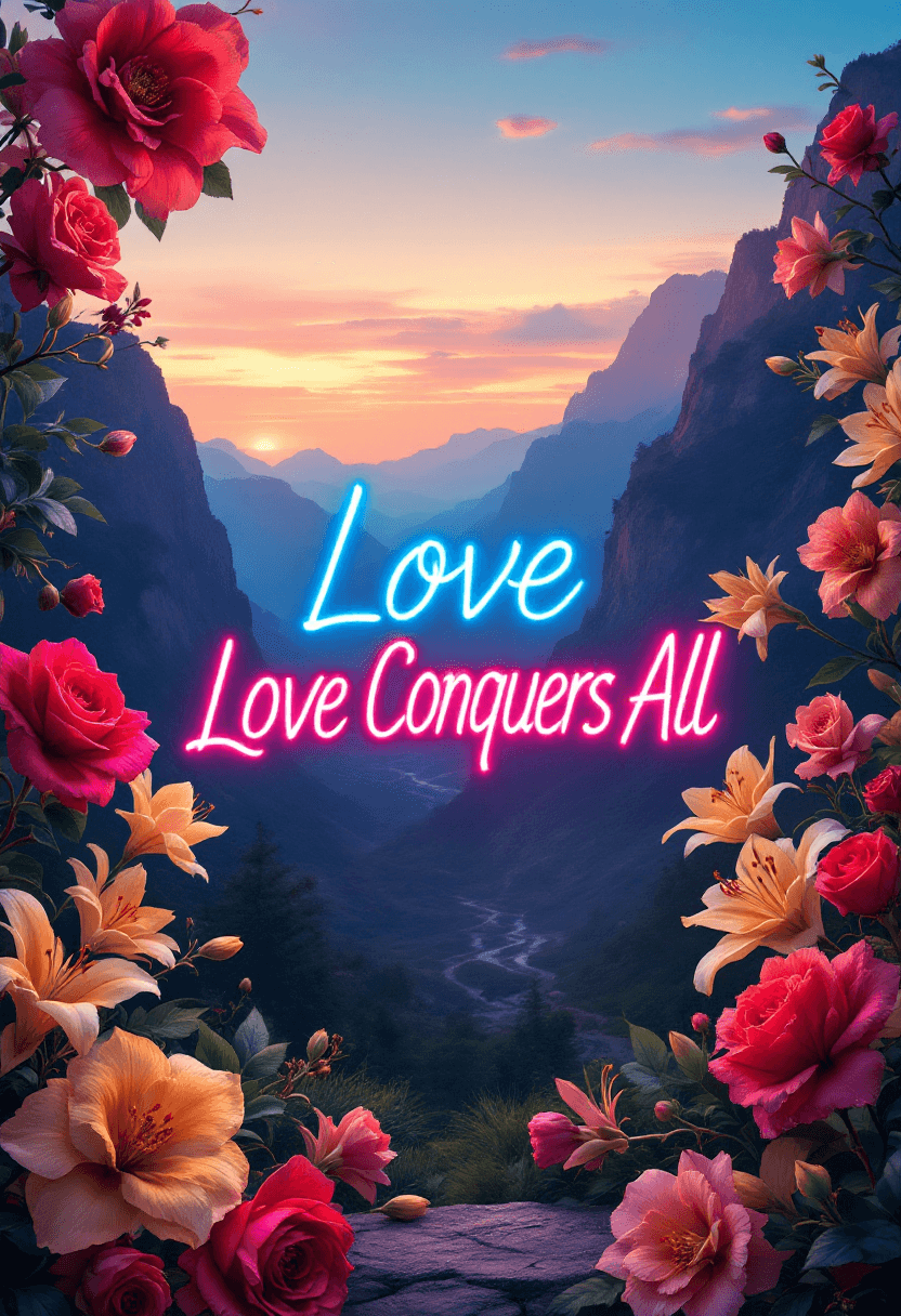 AI generated: Design an elegant composition featuring vibrant flowers, such as red and yellow roses, pastel orchid...