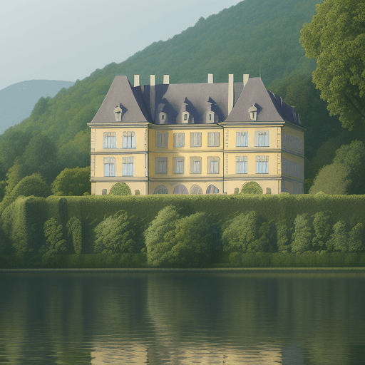 AI generated: A detailed photo of a Neuchâtel manor (surrounded by lush gardens and overlooking Lake Neuchâtel) du...