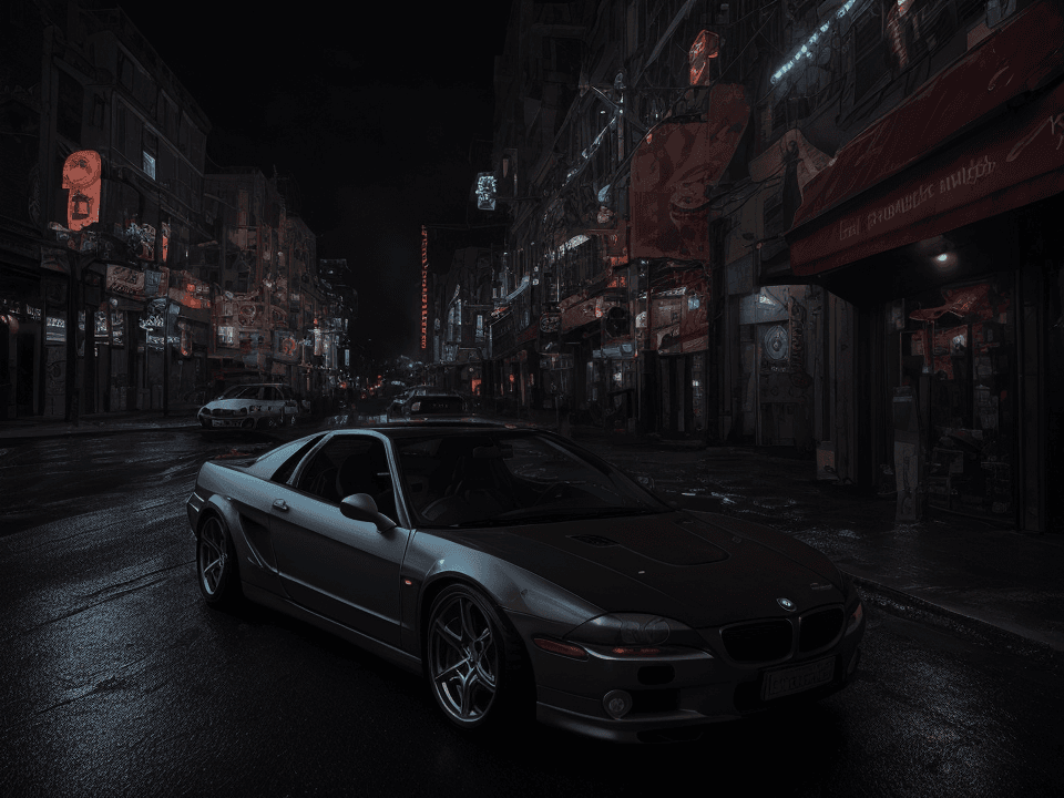 AI generated: [bmw m3 : honda nsx 1990s ], neon street, city, night city, <lora:LowRA:0.4>, after rain, bloom, raw...