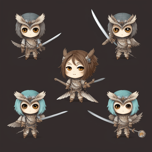 AI generated: owlkin humanoid , swords, chibi