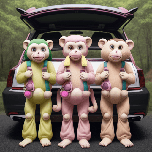 AI generated: It generates an image that presents three stuffed animals in front of a trunk: a jet-colored stuffed...