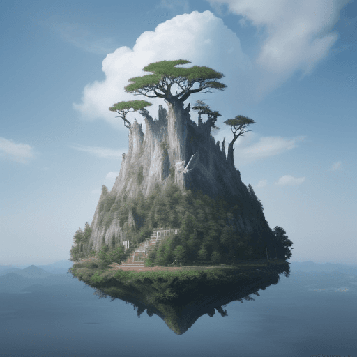 AI generated: mystical Sky Island,,in mid-air,a colossal withered tree,Unveil the secrets hidden in the sky,by chi...