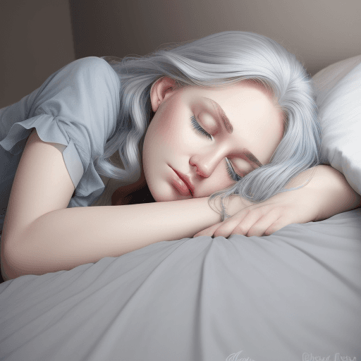 AI generated: a princess blue eyes gray hair age23 years  sleeping on bed 