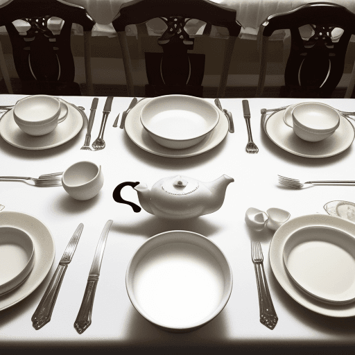 AI generated: High resolution photography; view from above dining room table, white sugar in bowls, white sugar on...