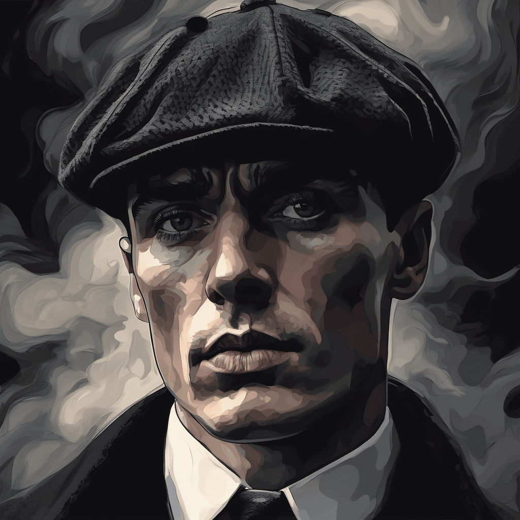 AI generated: digital portrait of thomas shelby, calm, desperate, strong facial expression, smoke, dramatic, digit...