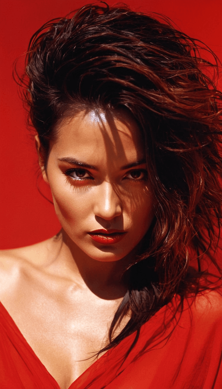 AI generated: digital art, fashion editorial, a mystical woman's face is partially obscured by hair, set against a...