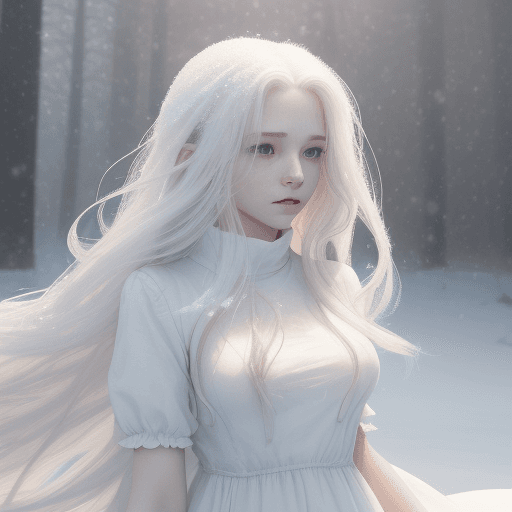 AI generated: Portrait of a female with long white flowing hair, small breasts (showing:1. 1) She is (wearing:1. 1...