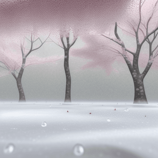 AI generated: The water drops contain cherry blossoms, green leaves, autumn colors, and white snow, in a winter fo...