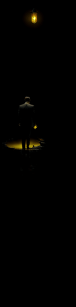 AI generated: A man in a suit, holding an broken BROKEN BROKEN bad kerosene lamp OR GASLİGHT in his hand, searchin...