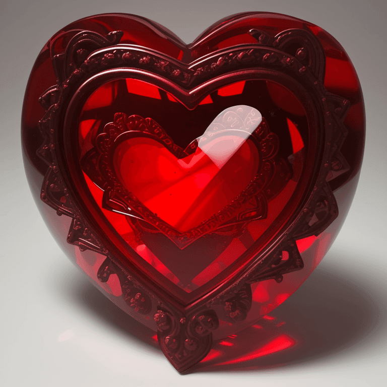 AI generated: Photo of a red heart made of glass, Rim Lighting, masterpiece, best quality, intricate details