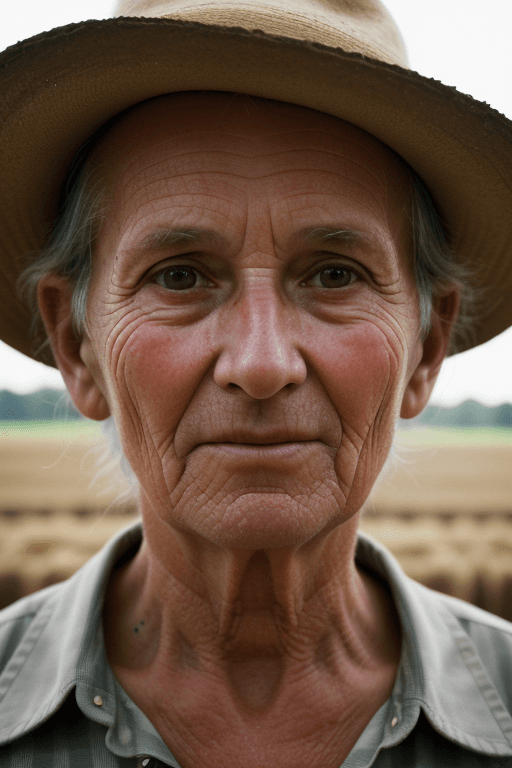 AI generated: Portrait photo of a 60 year old farmer, close-up, face, dimly lighting, 35mm film photography, Shot ...