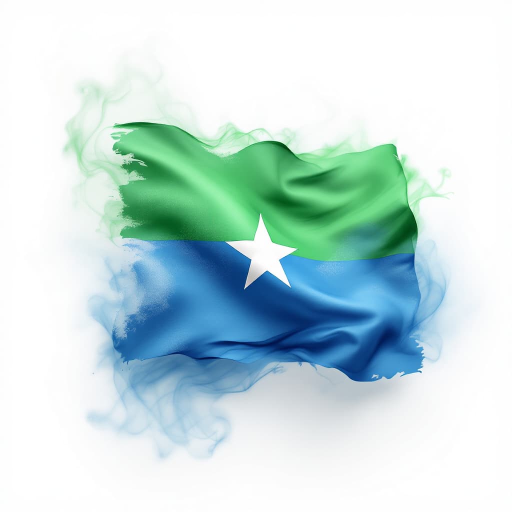 AI generated: Sierra Leone green , White and blue flag in pastel style paint with smoke effect 