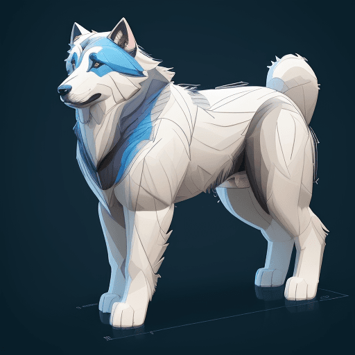 AI generated: Alpha Dog CAUCASIAN SHEPHERD DOG, by Ultimate Marvel Art, digital blueprints sketch with multicolore...
