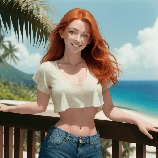 AI generated: analog film photo beautiful young fit woman, long auburn hair, fair complexion, (freckles:0.6), full...