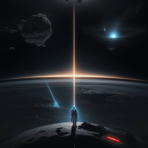 AI generated: illustration, sci-fi concept, Asteroids are combined to form the number 11，wide view, overlooking th...