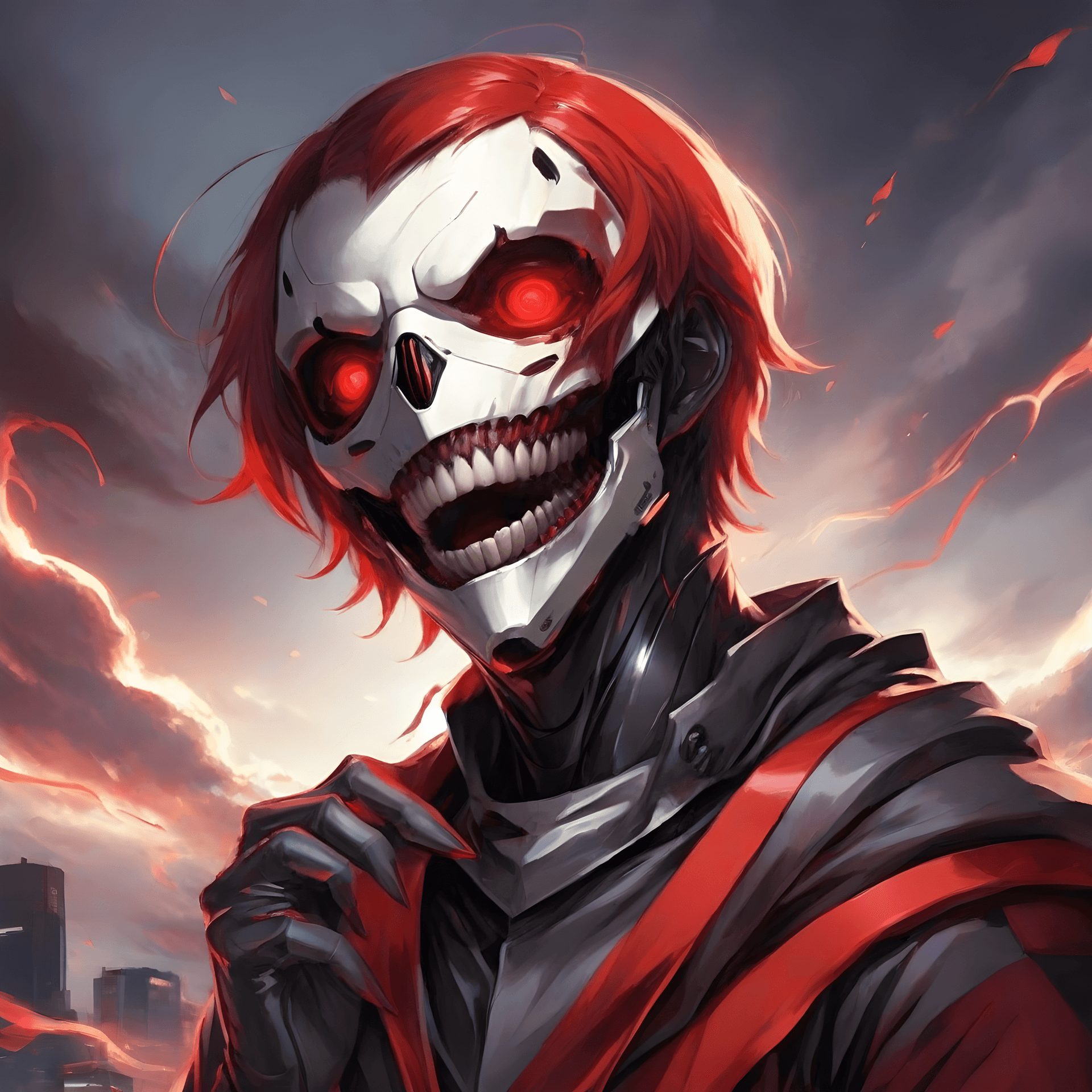AI generated: Tokyo Ghoul, Digital painting, Modern digital era, Predominantly red and black tones with highlights...