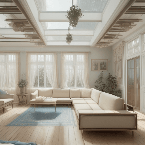 AI generated: High resolution photography interior design, dreamy sunken living room conversation pit, wooden floo...
