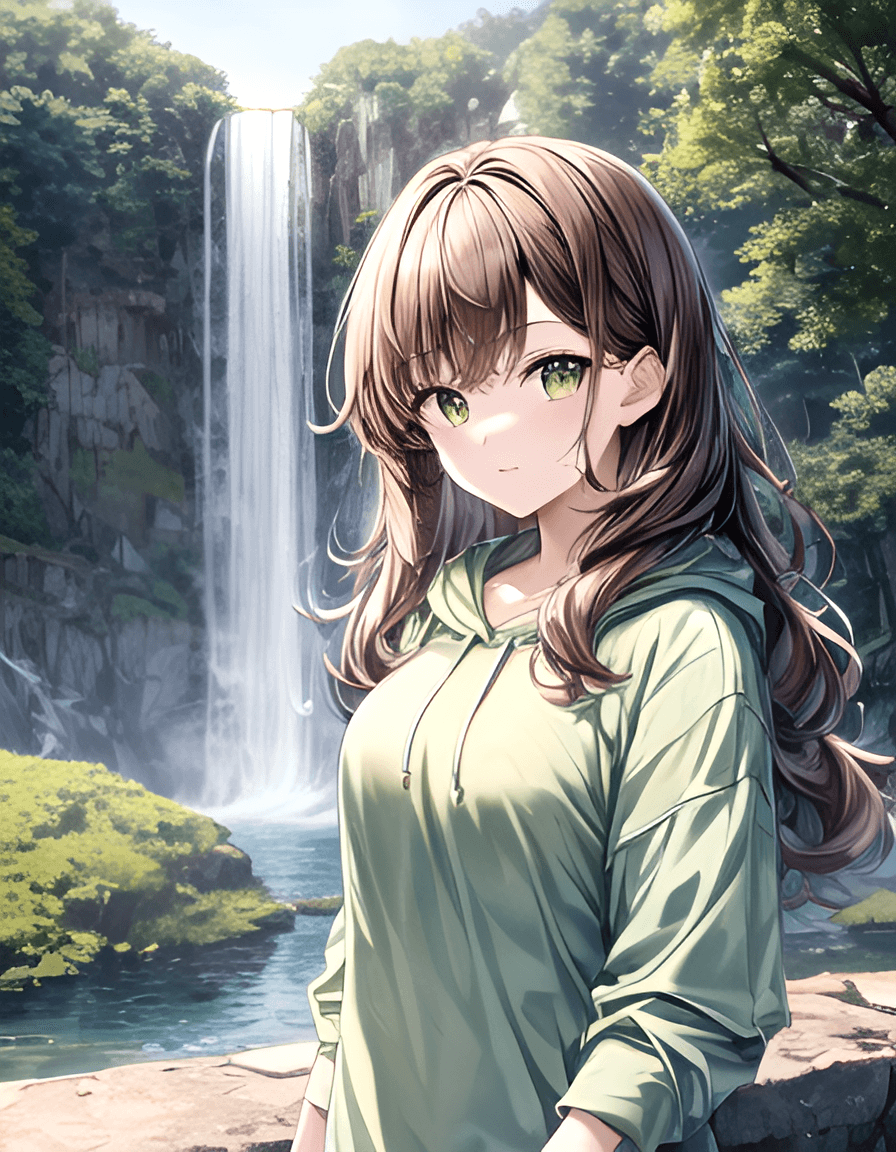 AI generated: outdoors, 20 years old, perfect anime quality, beautiful scenery in background, 20 years old, perfec...