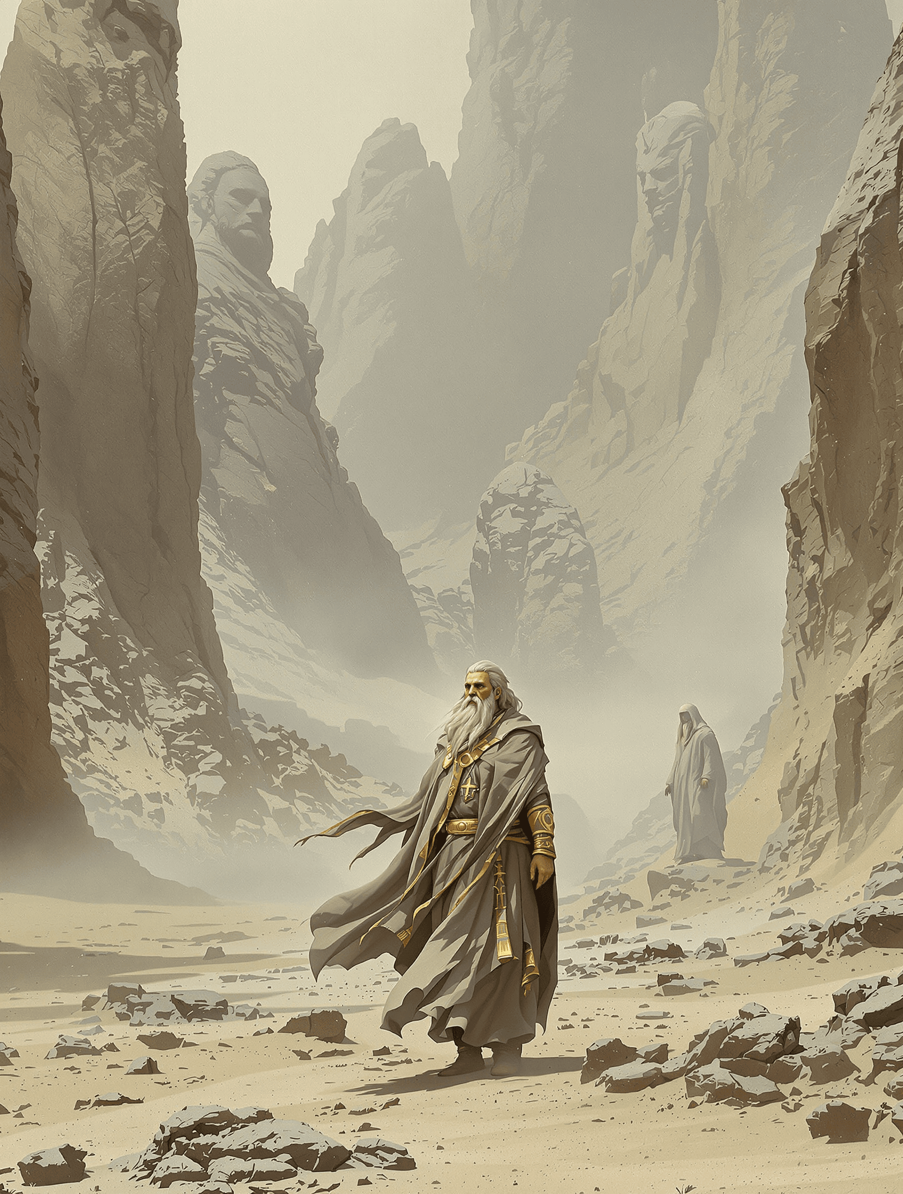 AI generated: /Artprompt Sci-fi, an (ancient looking man:1.3), who looks (like a Prophet from Biblical times:1.5),...