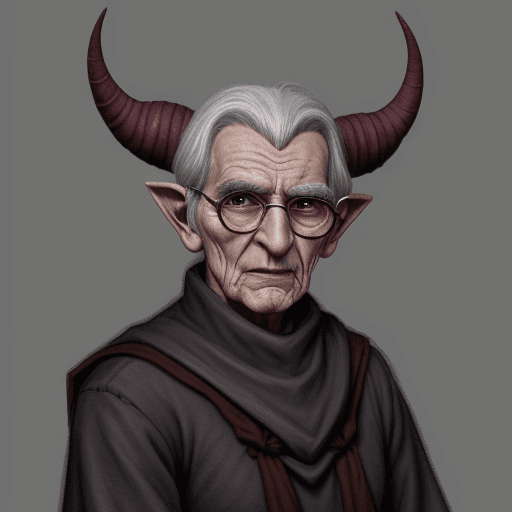 AI generated: An elderly tiefling that is a doppelganger in disguise