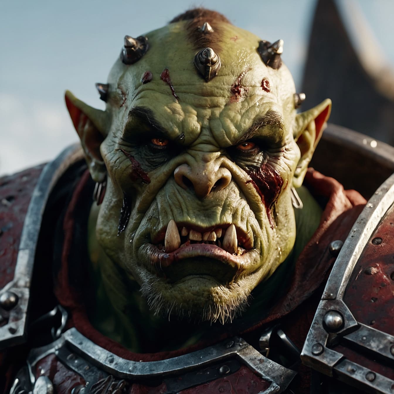 AI generated: very high detailed orc,photorealistic,warhammer 40000,weapon, in a battle scene,shiny,raytracing,pho...