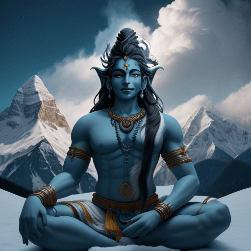 AI generated: "Generate an image of god shiva, the Hindu deity, depicted seated in meditation atop Mountain. Show ...