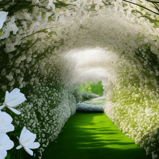 AI generated: flower tunnel, White flowers,8k, uhd, depth of field, Highly Detailed ,Hanging Garden, Organic, Epic...