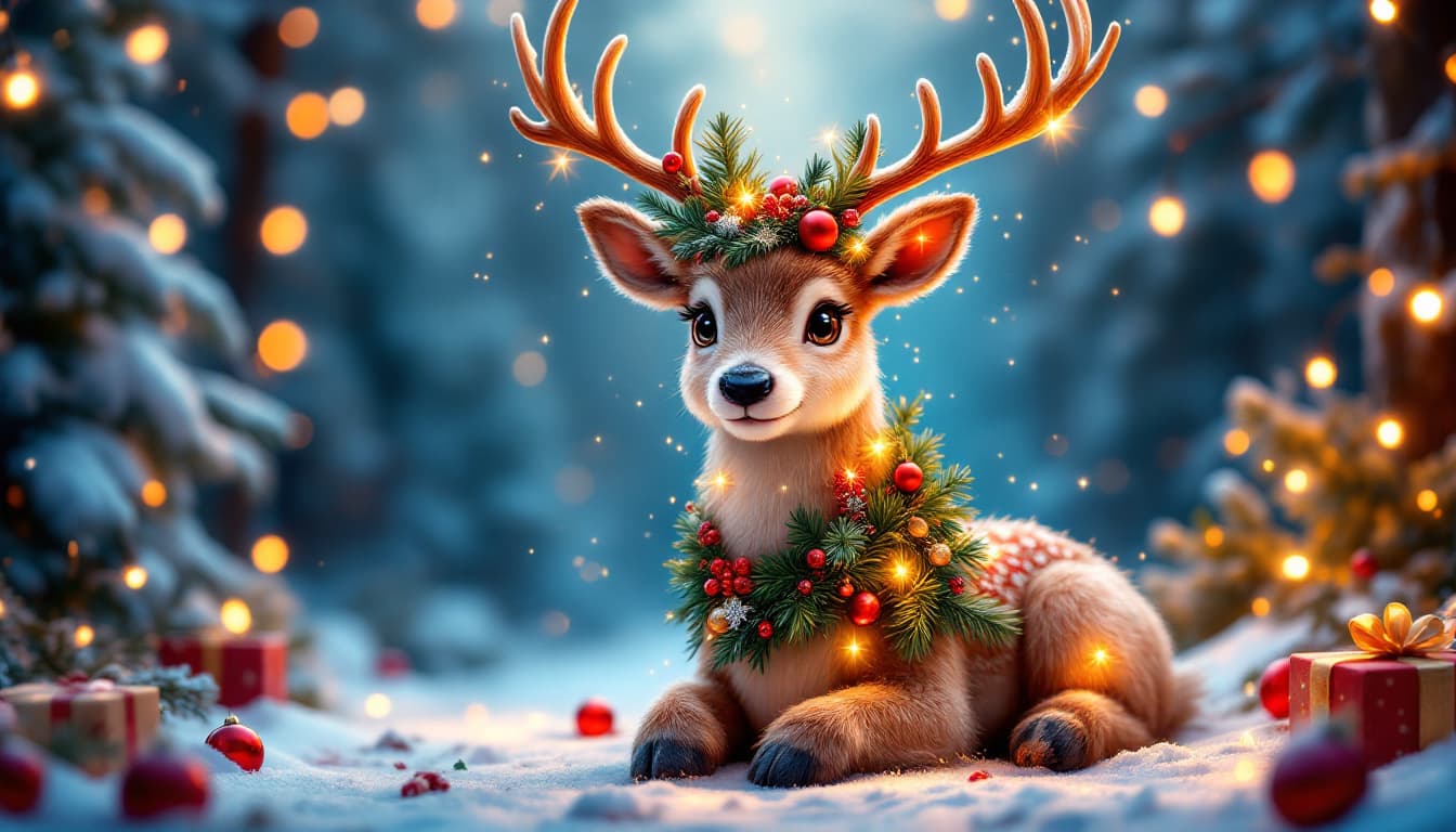 AI generated: Create a stunning, hyper-realistic image of a cute Christmas reindeer infused with the spirit of Chr...