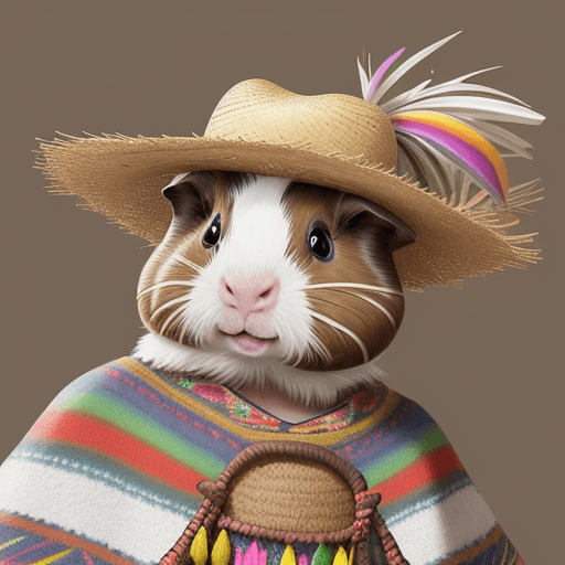 AI generated: 	•	Species: It’s a guinea pig.
	•	Attire: Wearing typical Ecuadorian attire, including a straw hat a...
