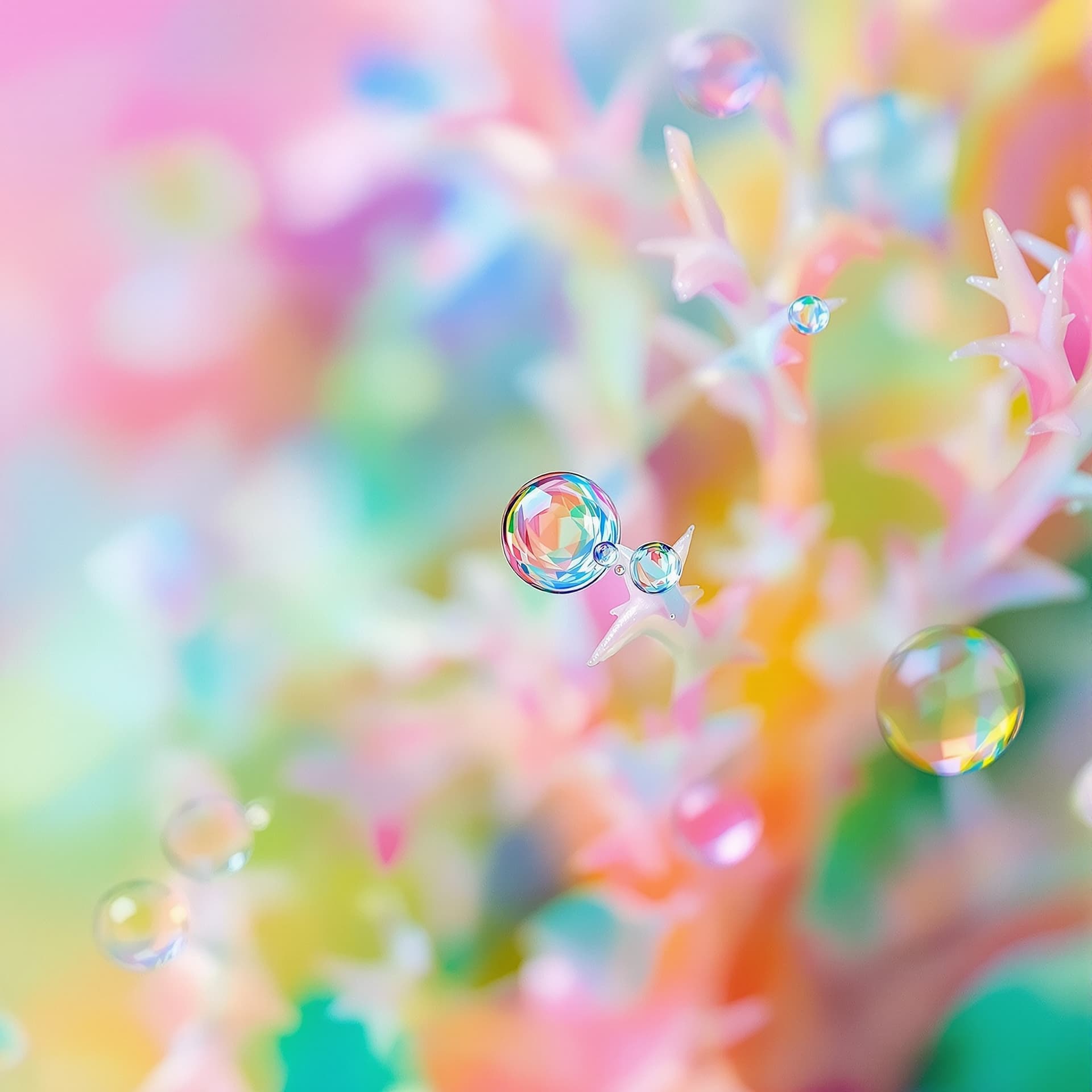 AI generated: Image is an abstract, close-up photograph featuring a vibrant and colorful display of water droplets...