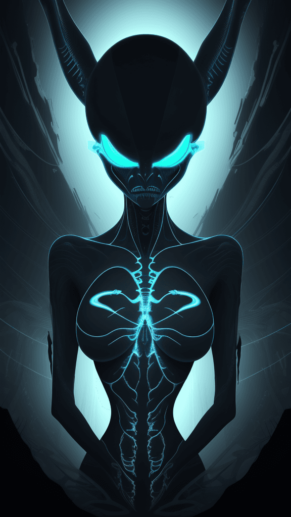 AI generated: An electrifying x-ray-inspired digital illustration showcases the enigmatic "Xenomorph" in a mesmeri...